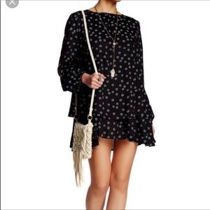 Free People NY Printed Black Beck Dress Tuni Sz XS